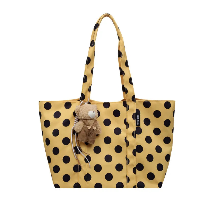 Polka Dot Canvas Tote Bag – Large Lightweight Shoulder Bag Canvas Tote Bag Nixie