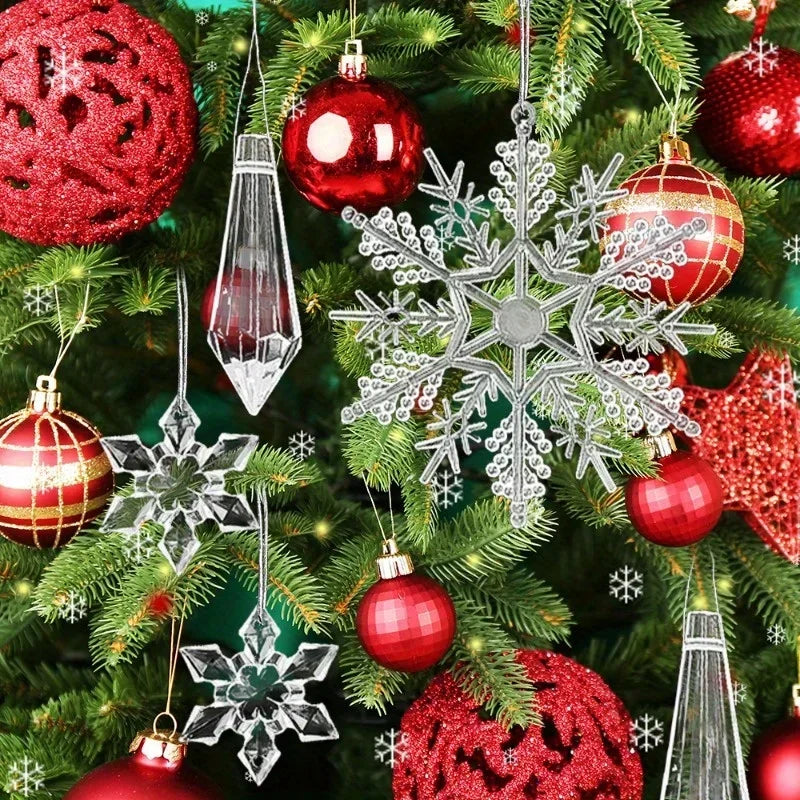12/24Pcs Crystal Snowflake Acrylic Christmas Tree Ornaments Christmas Ornaments Nixie