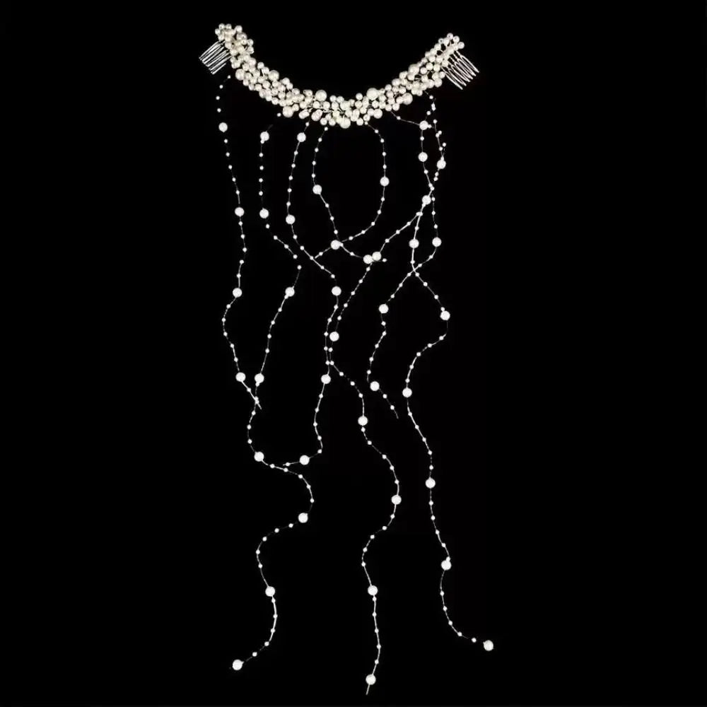 Elegant Bridal Pearl Hair Comb with Tassel & Bead Accents Bridal Hair Comb Nixie