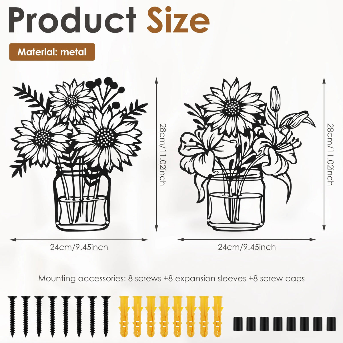 2Pcs Metal Sunflower Wall Art – Black Minimalist Wall Décor Metal Wall Art Nixie