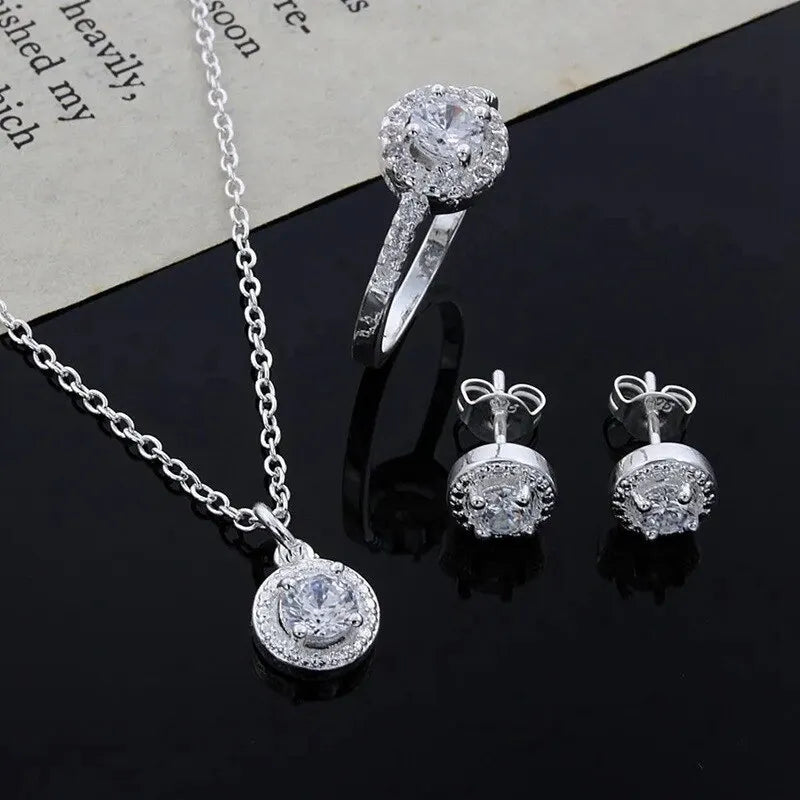 4-Piece Silver Zirconia Jewelry Set – Necklace, Ring & Earrings Jewelry Set Nixie
