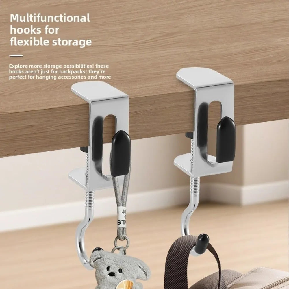 2pcs Adjustable Desk Edge Hooks – Punch-Free Hanging Clips