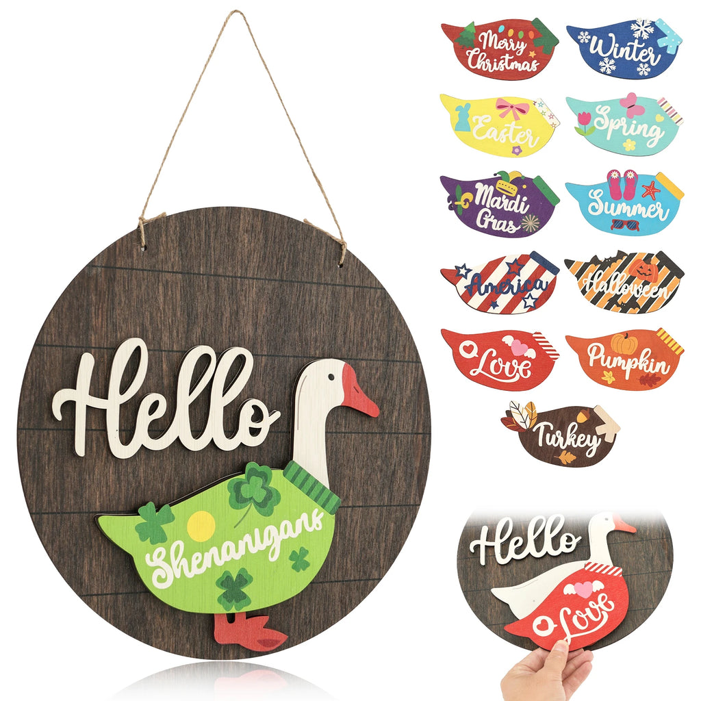 Interchangeable Wooden Goose Decor – 12 Seasonal Costumes Seasonal Home Decor Nixie