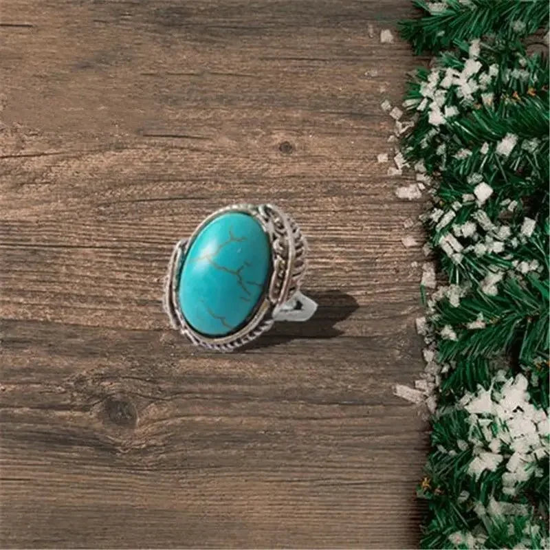 Vintage Silver Turquoise Zircon Ring – Unisex Sizes 6–10 Fashion Ring Nixie