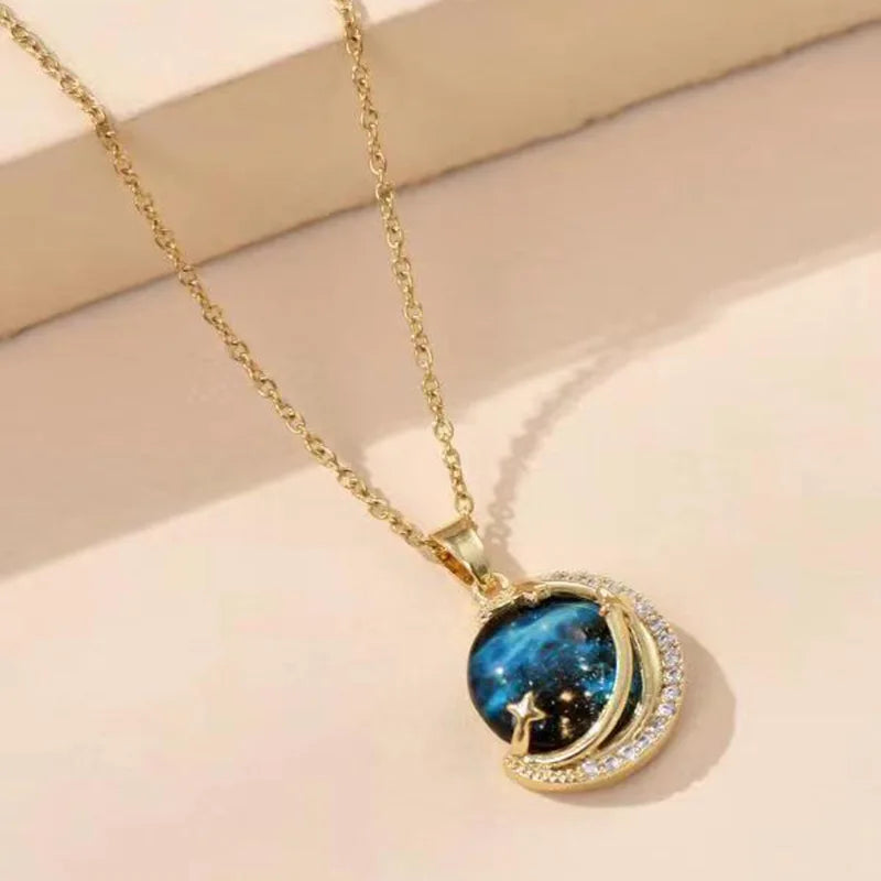 Women's Star Planet Gold Pendant Necklace | Copper Collarbone Chain Pendant Necklace Nixie