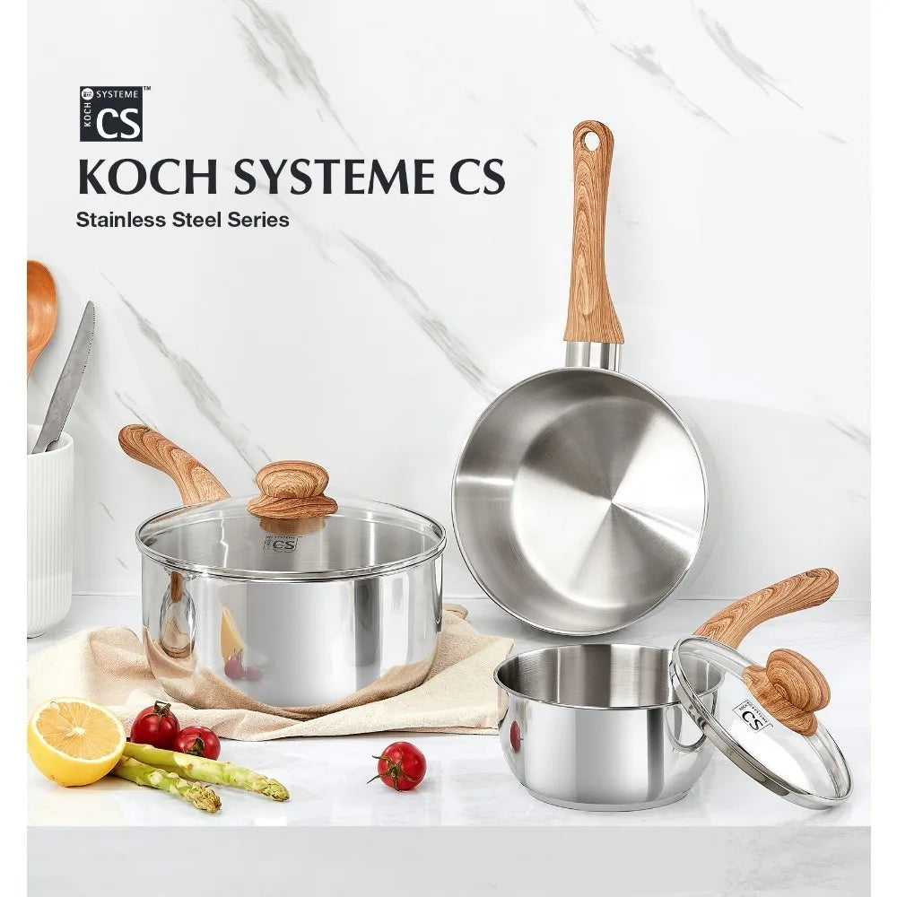 Koch Systeme CS 3-Piece Stainless Steel Saucepan Set with Lids Stainless Steel Cookware Set Nixie