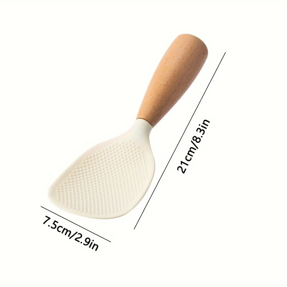 Wooden Handle Silicone Rice Spoon – Non-Stick & Heat Resistant Kitchen Utensil Nixie