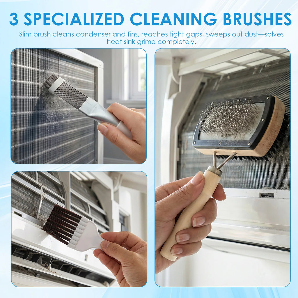 AC Condenser Fin Cleaning Brush Kit – 3-Piece Stainless Steel AC Fin Cleaning Kit Nixie