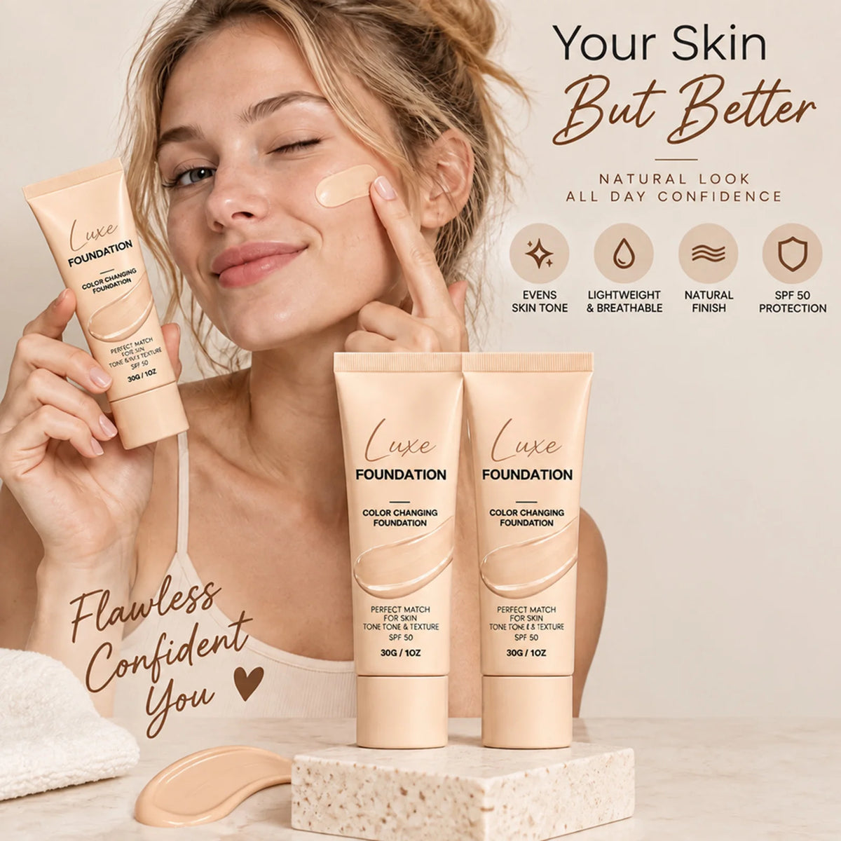 VIARELINE Color Changing Foundation SPF50 | Natural Finish Color Changing Foundation Nixie