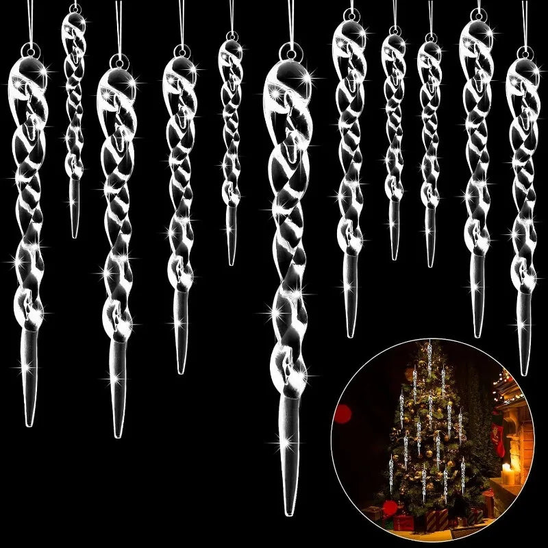 36Pcs Clear Acrylic Twisted Icicle Christmas Ornaments – 4 Sizes Christmas Ornaments Nixie
