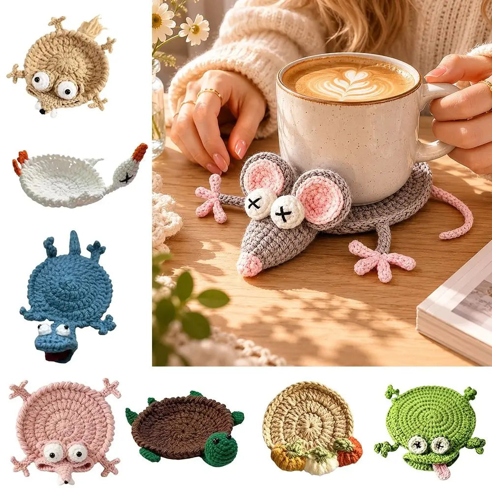 Handmade Crochet Animal Coaster – Cute Knitted Cup Mat Crochet Coaster Nixie