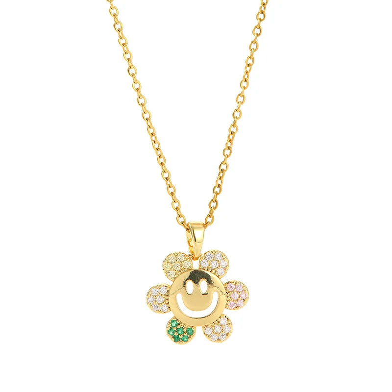 Sunflower Pendant Necklace – Gold Copper & Zircon for Women Pendant Necklace Nixie