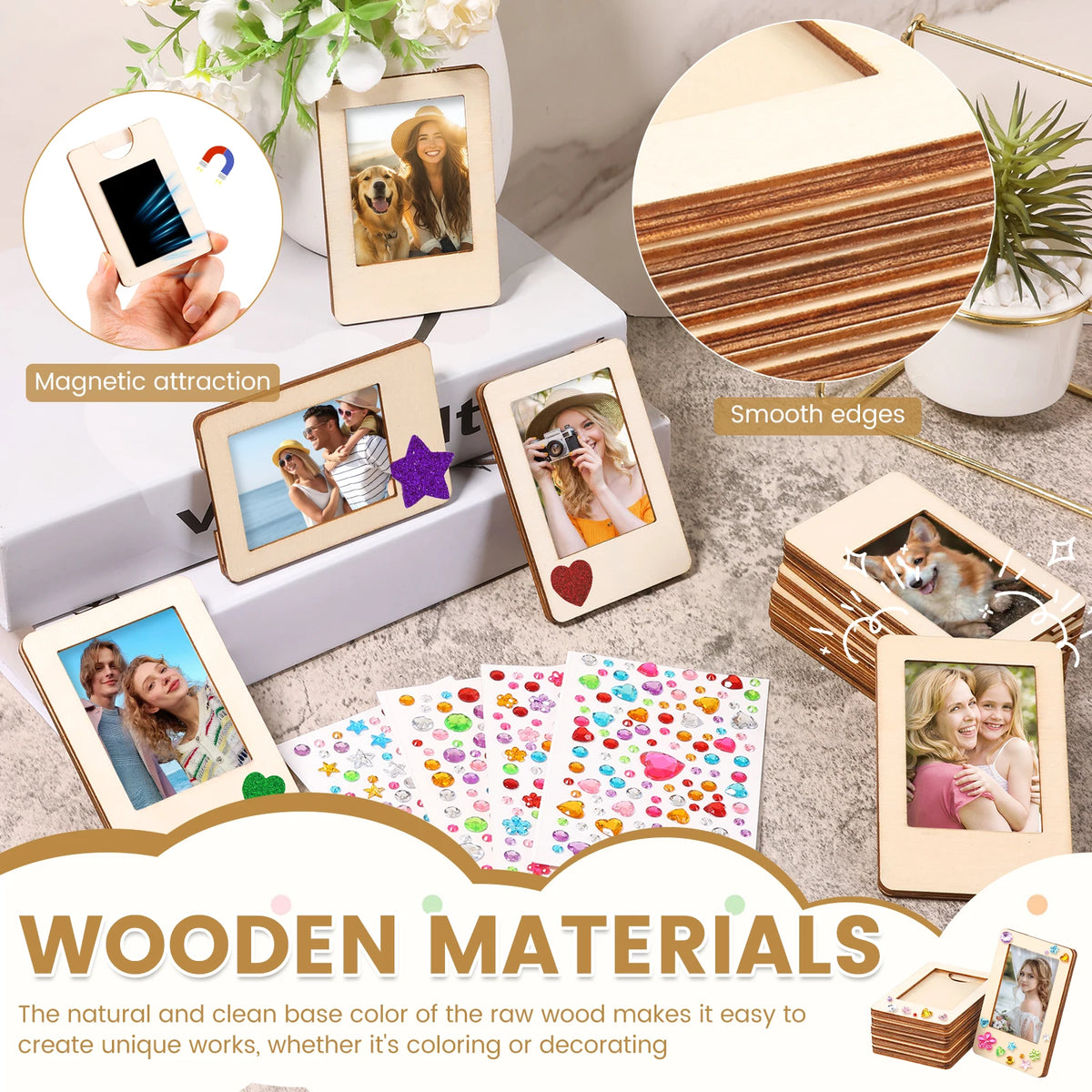 DIY Wooden Picture Frame Craft Kit – 12 Magnetic Frames & Decor