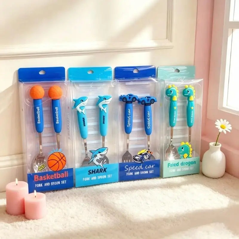 Kids Cartoon Fork & Spoon Set – Safe Stainless Steel Toddler Cutlery Toddler Cutlery Set Nixie