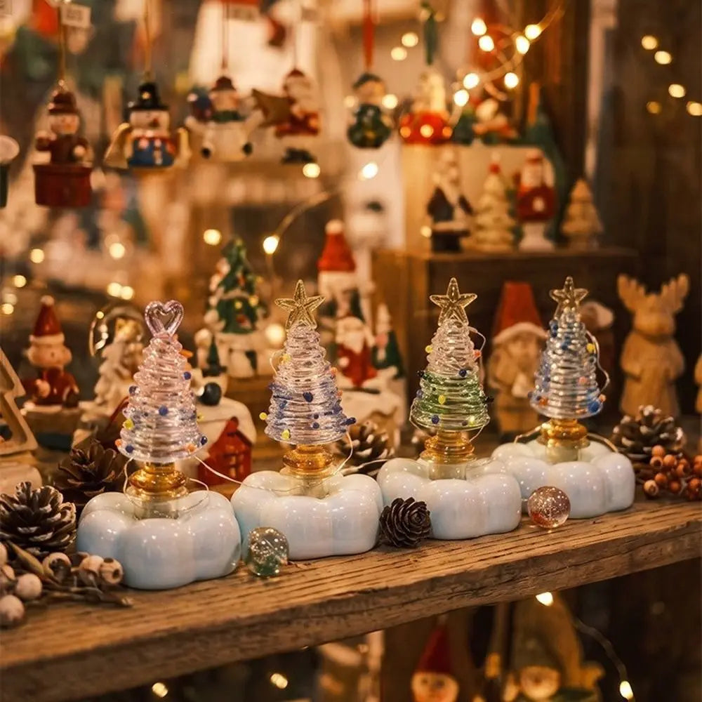 Glass Christmas Tree Figurine with Rotating Display Base