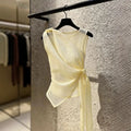 Women's Sleeveless Tulle Tie-Front Top | Elegant Chinese Style Sleeveless Vest Top Nixie Yellow M