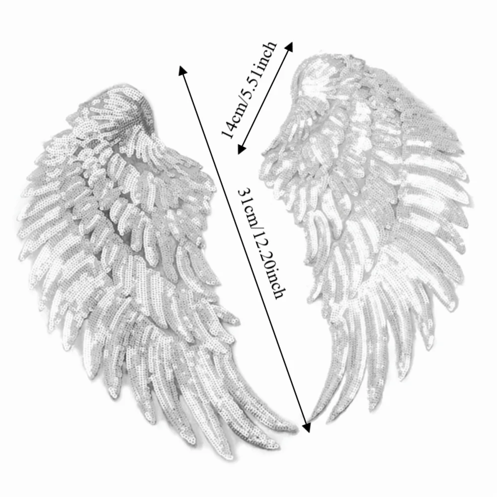 Silver Angel Wings Sequin Iron-On Patches | DIY Appliqués Iron-On Patch Nixie