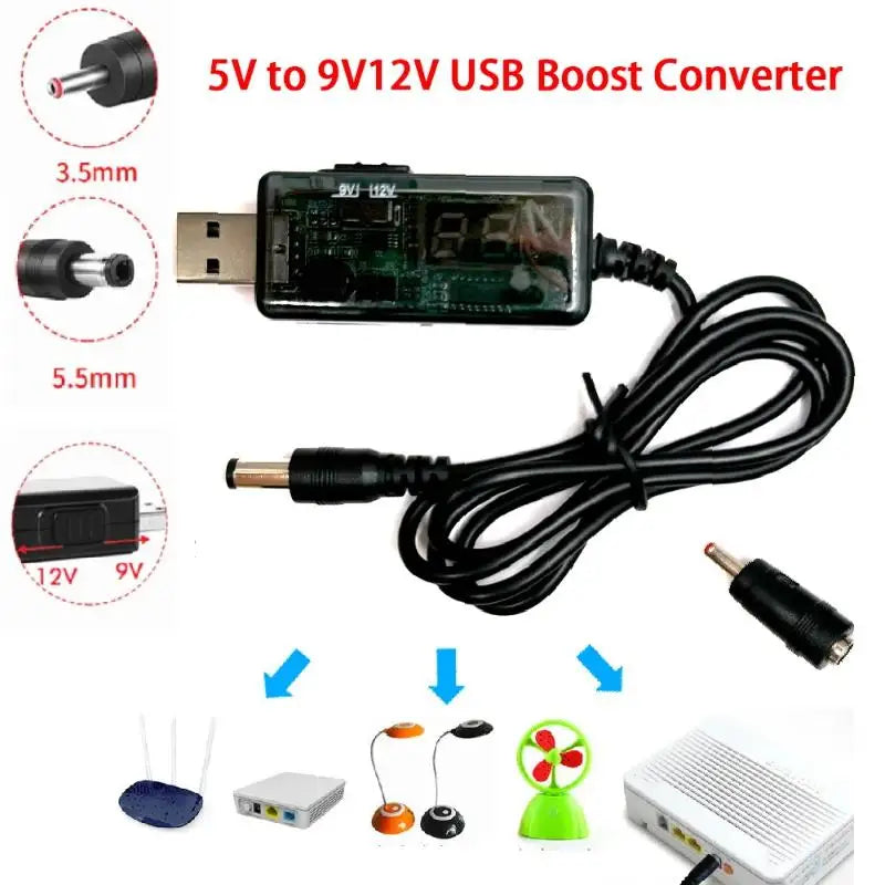 USB Boost Converter Cable DC 5V to 9V/12V Step-Up Power Supply