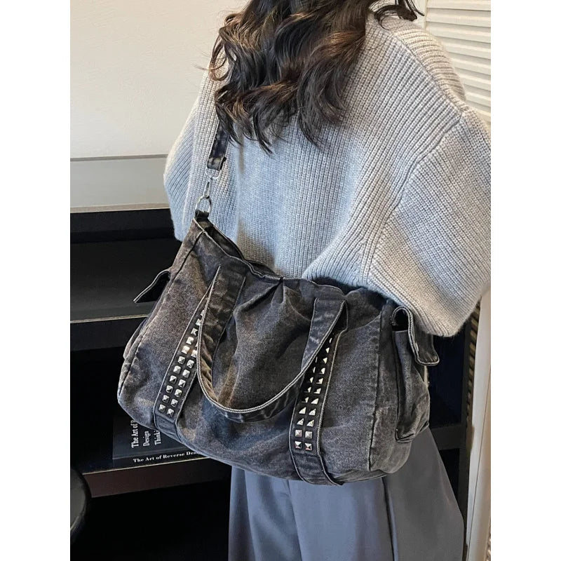 Nixie Denim Vintage Travel Bag – Large Crossbody Handbag Crossbody Travel Bag Nixie