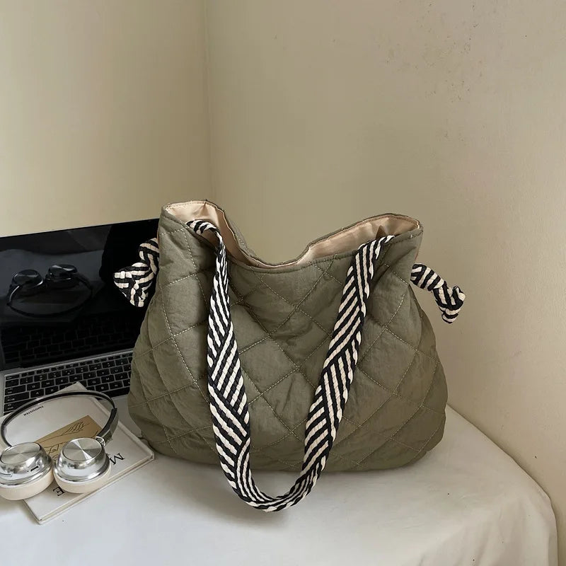 Large Quilted Tote Bag – Women's Commuter Shoulder Bag Quilted Tote Bag Nixie BB-659-Green Extra Large