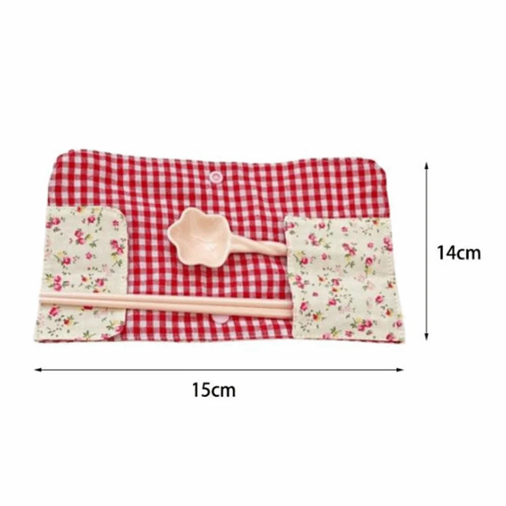 Floral Plaid Cutlery Organizer Bag – Portable Utensil Pouch