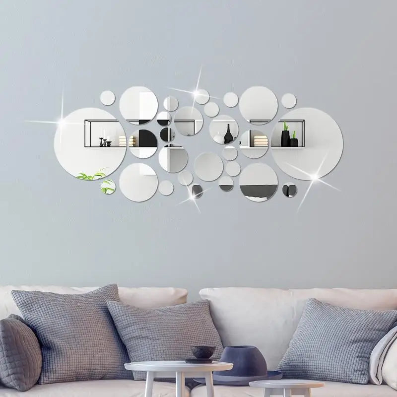26Pcs 3D Round Acrylic Mirror Wall Stickers – DIY Home Decor Mirror Wall Stickers Nixie