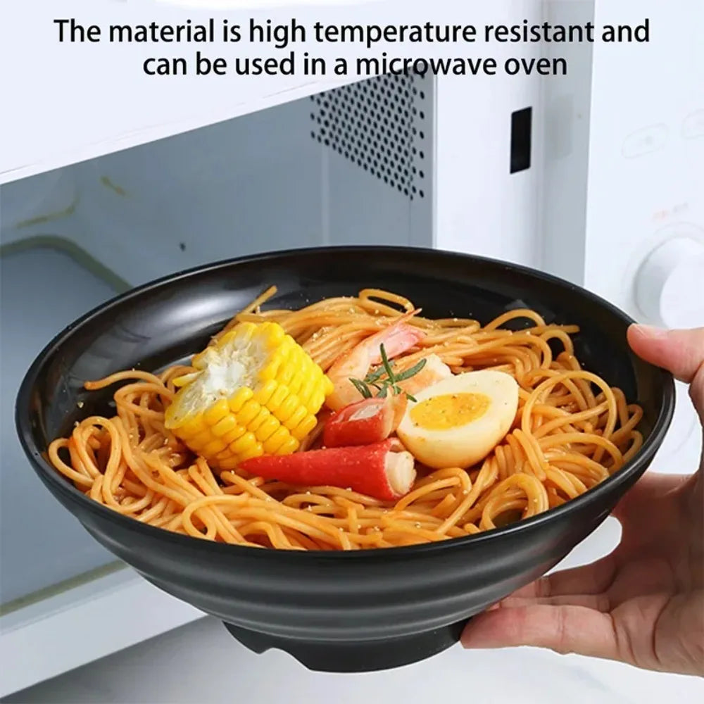 FEB.WIND Black Plastic Ramen Bowl – Durable Noodle & Salad Bowl Plastic Ramen Bowl Nixie
