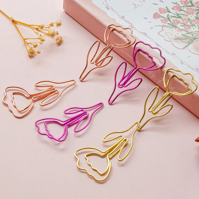 10PCS Flower Shaped Colored Metal Paper Clips | Desk Bookmarks Decorative Paper Clips Nixie