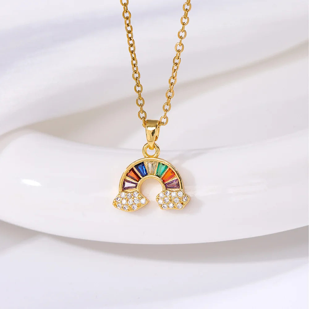 Rainbow Cloud Pendant Necklace – Minimalist Stainless Steel Pendant Necklace Nixie