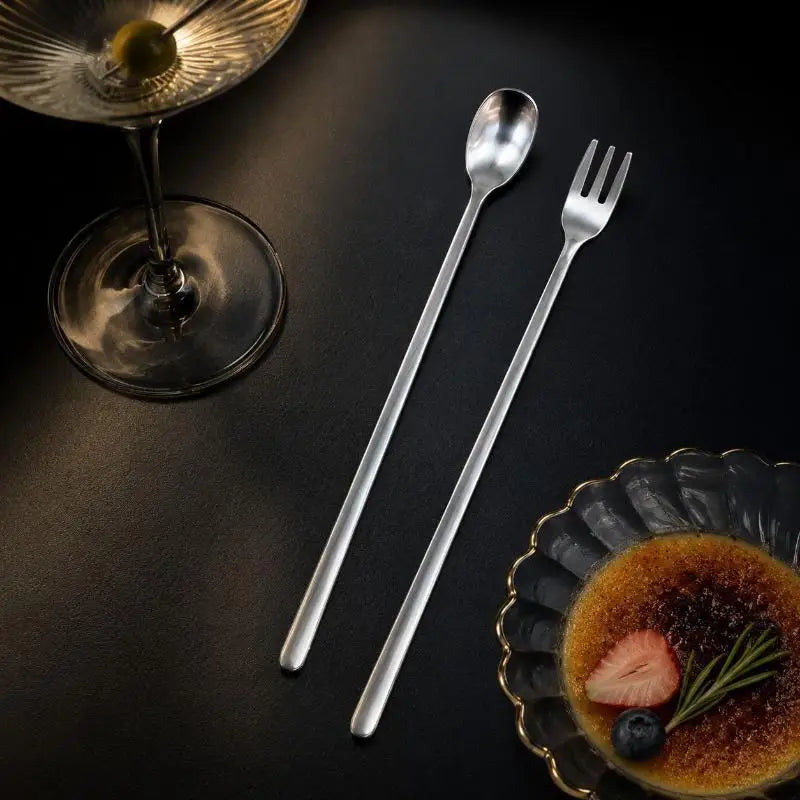 BPA-Free Long Handle Stainless Steel Coffee Spoon & Fork Set Kitchen Cutlery Set Nixie