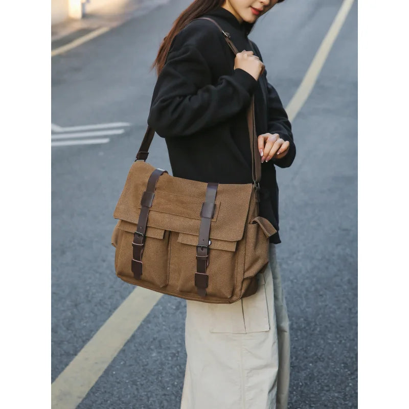 Large Canvas Messenger Bag – College & Work Shoulder Bag Canvas Messenger Bag Nixie