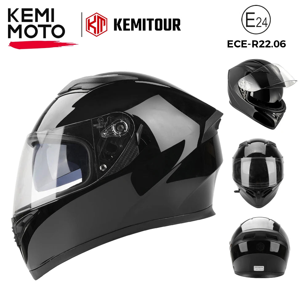 KEMITOUR Full Face Motorcycle Helmet ECE Certified – Black Full Face Helmet Nixie