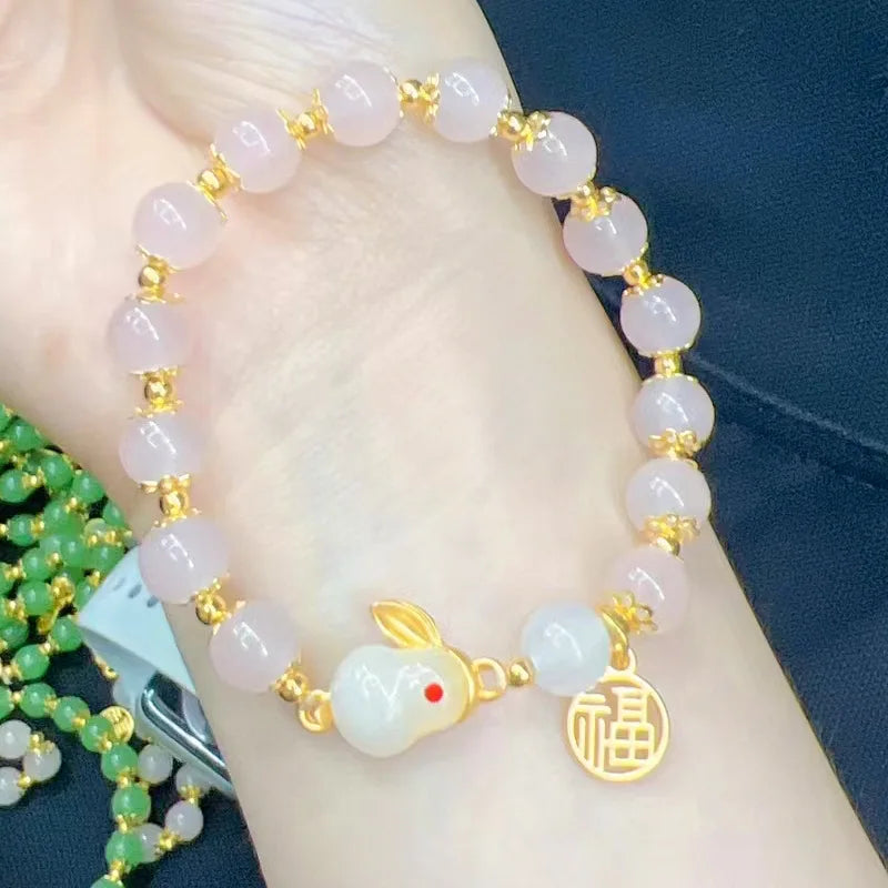 Vintage Imitation Hetian Jade Beaded Bracelet | Women's Gift
