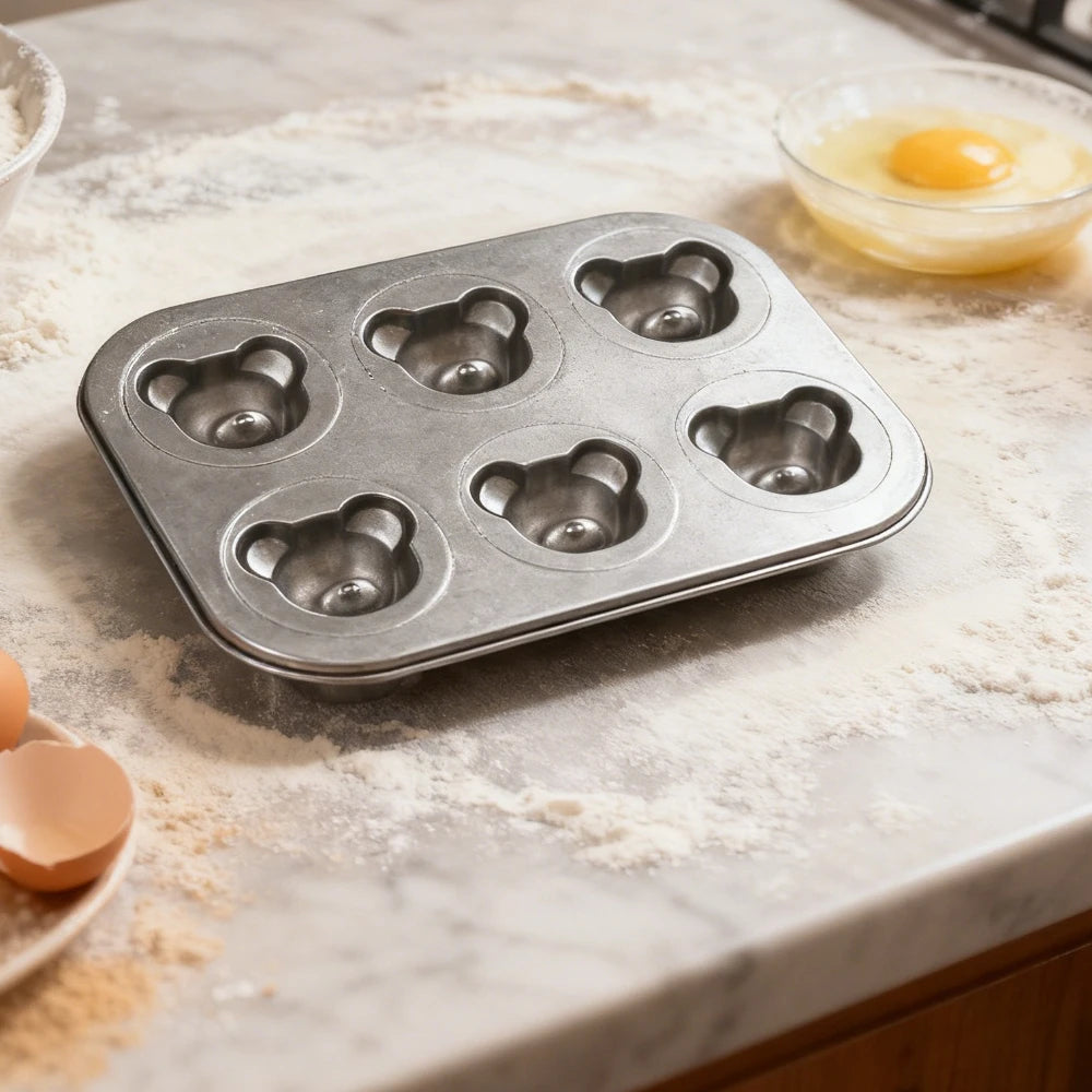 6-Hole Bear Baking Mold – Nonstick Carbon Steel Cake Pan Baking Mold Pan Nixie