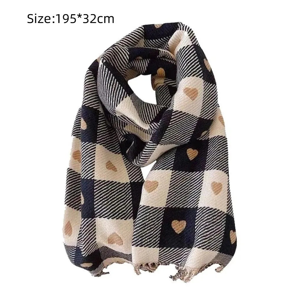 Women's Love Heart Plaid Tassel Scarf – Imitation Cashmere Women's Scarf Shawl Nixie