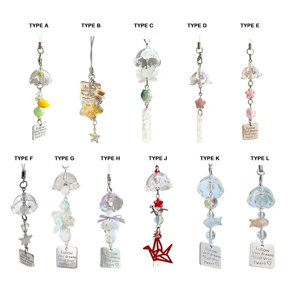 Beaded Wind Chime Keychain Resin Sakura Phone Charm Pendant Keychain Charm Nixie