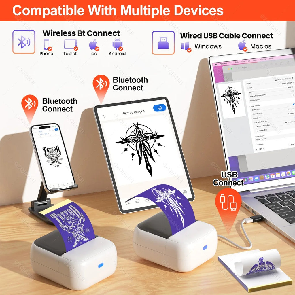INSTOFC 57mm Mini Wireless Thermal Tattoo Stencil Printer