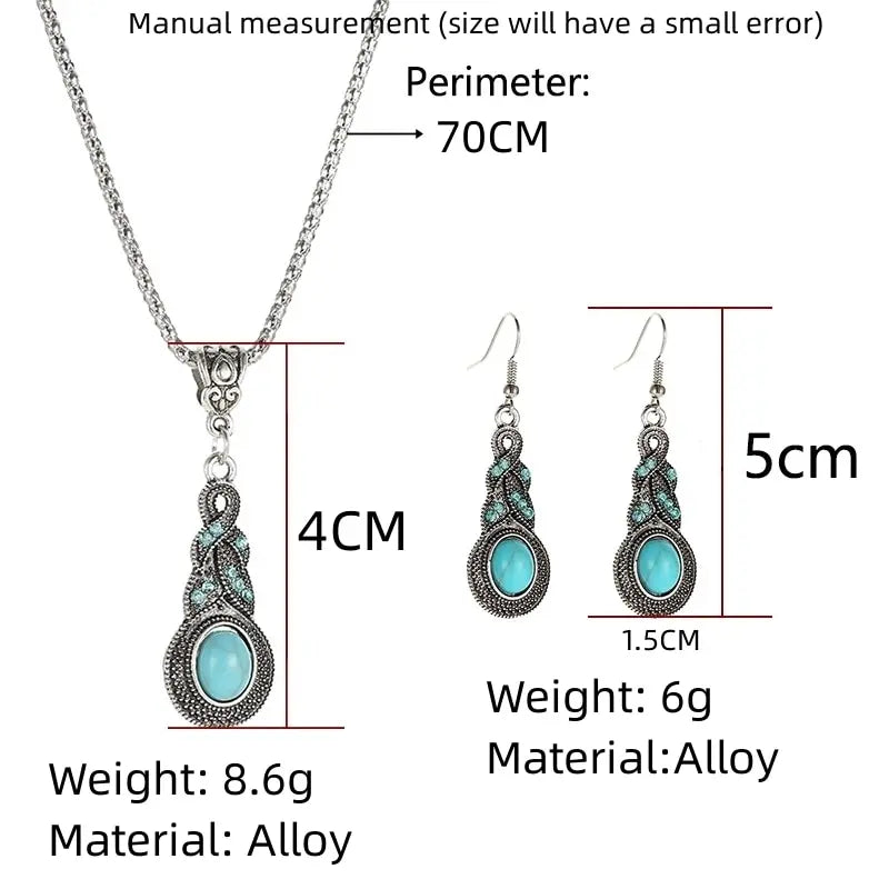 Vintage Turquoise Crystal Necklace & Earrings Set – 3 Piece Jewelry Set Nixie