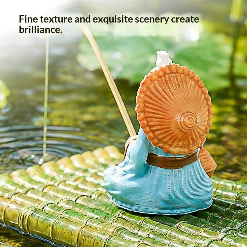 Floating Bamboo Raft Fisherman Ornament | Pond & Aquarium Decor Pond Garden Ornament Nixie