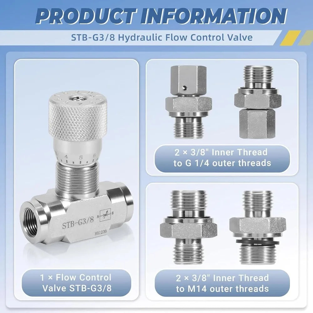 5pcs G3/8 Hydraulic Flow Control Valve L08 Alloy Steel Restrictor Hydraulic Control Valve Nixie