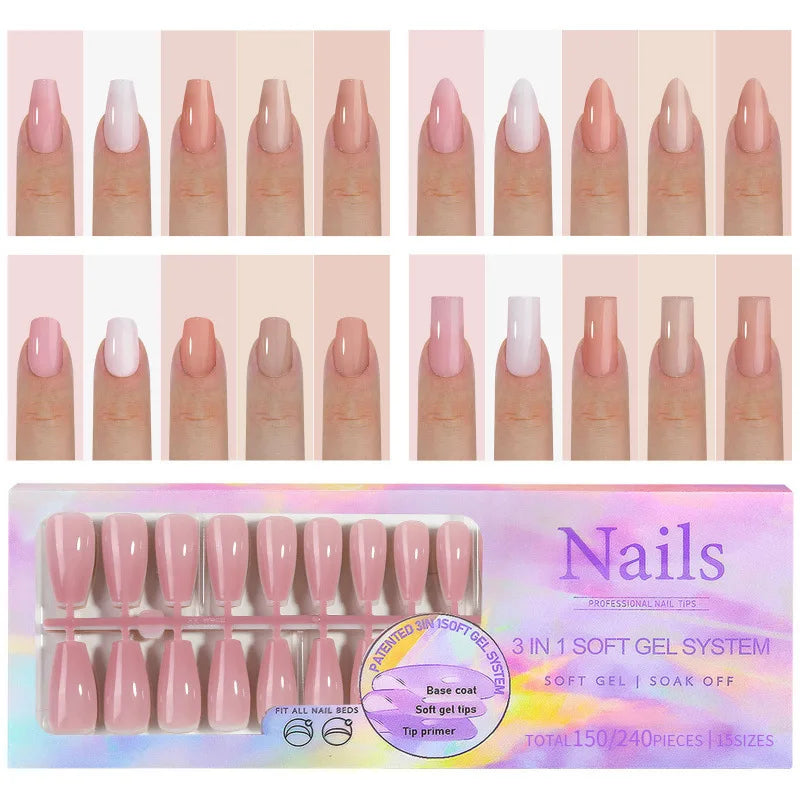 150pcs Press-On Toenails French Square Pink Fake Toe Nails Set Press-On Toenails Nixie