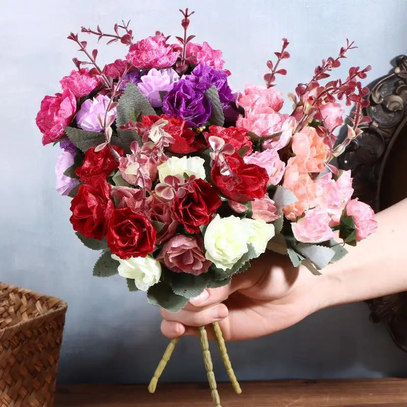 21-Head Artificial Rose Bouquet – Silk Fake Flowers for Decor Artificial Flower Bouquet Nixie