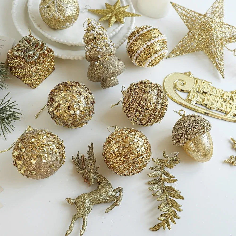 Gold Glitter Christmas Ball Ornament – Sequin Foam Pendant 8cm