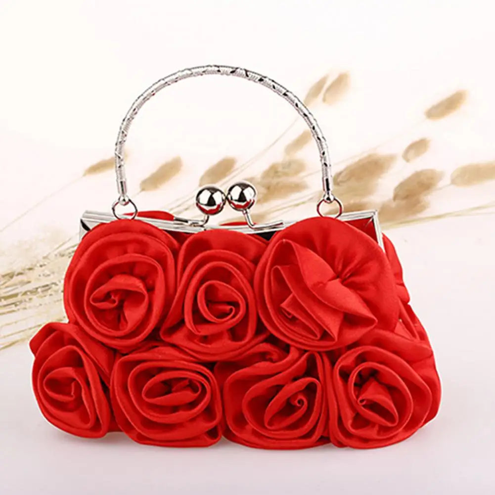 Women's Silk Rose Flower Clutch Bag – Bridal Wedding Purse