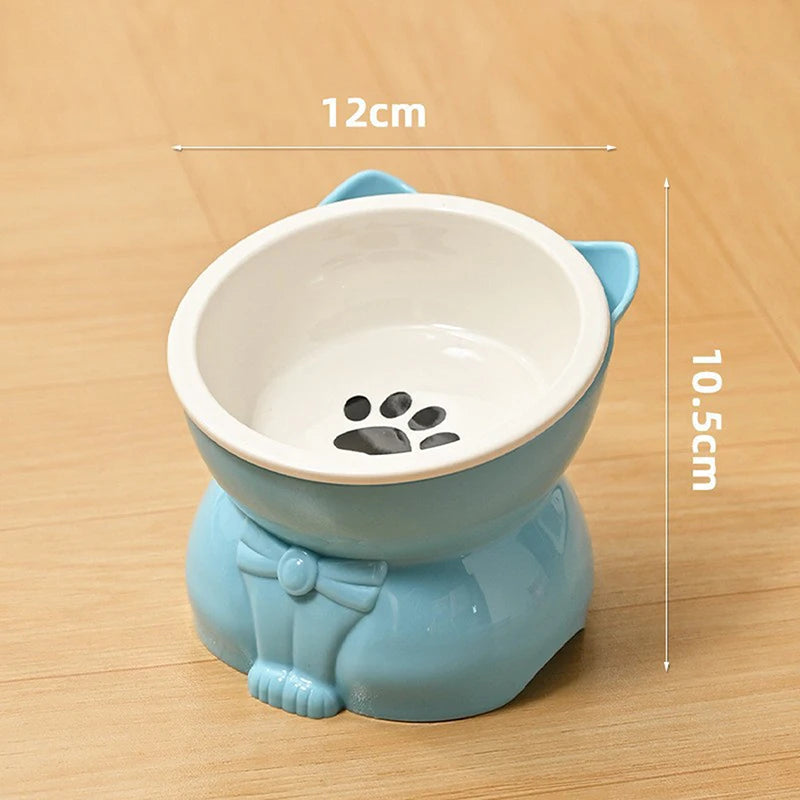 Ceramic Elevated Tilted Pet Bowl – Non-Slip Cat & Dog Dish Elevated Pet Bowl Nixie Blue