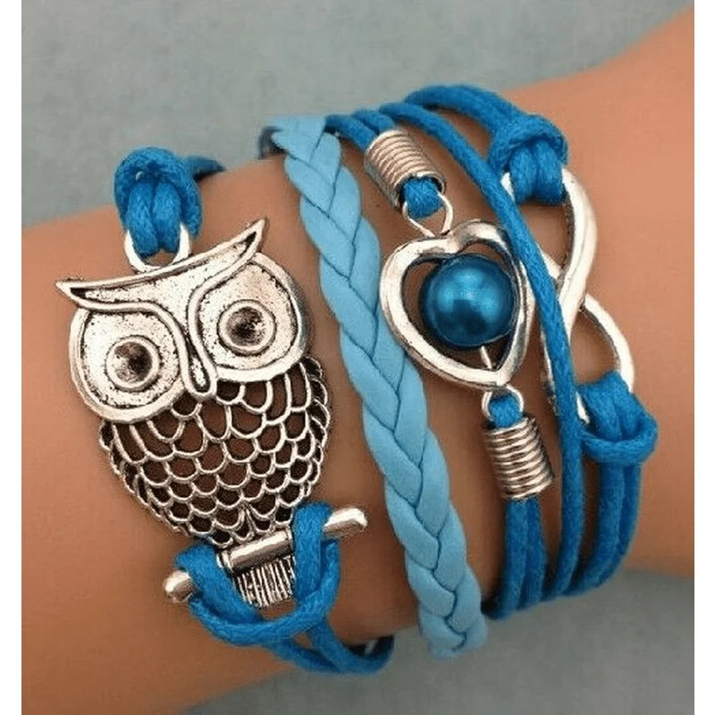 Owl Braided Multilayer Charm Leather Bracelet – Vintage Punk