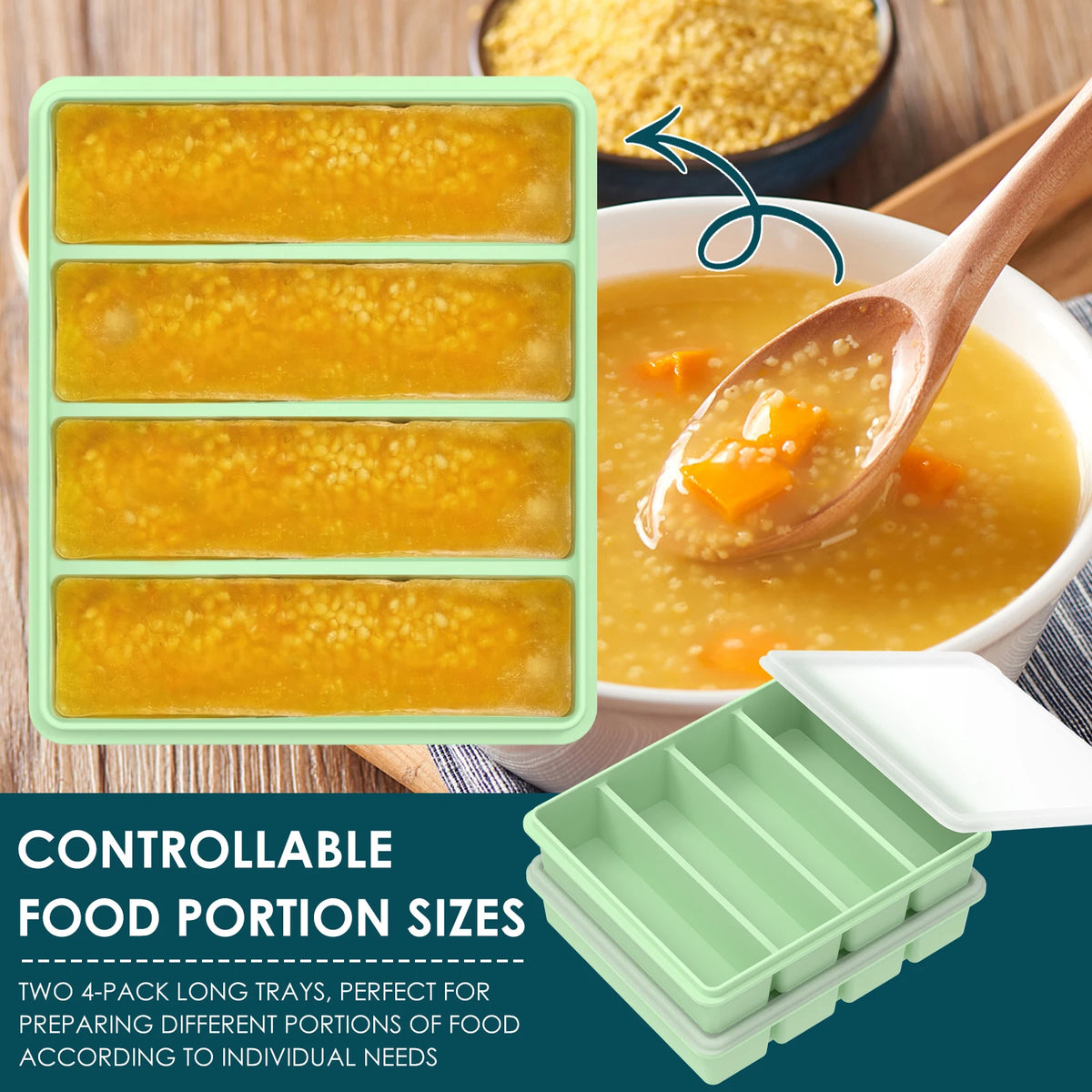 2Pcs Silicone Freezer Mold with Lid – Stackable Food Tray Silicone Freezer Mold Nixie