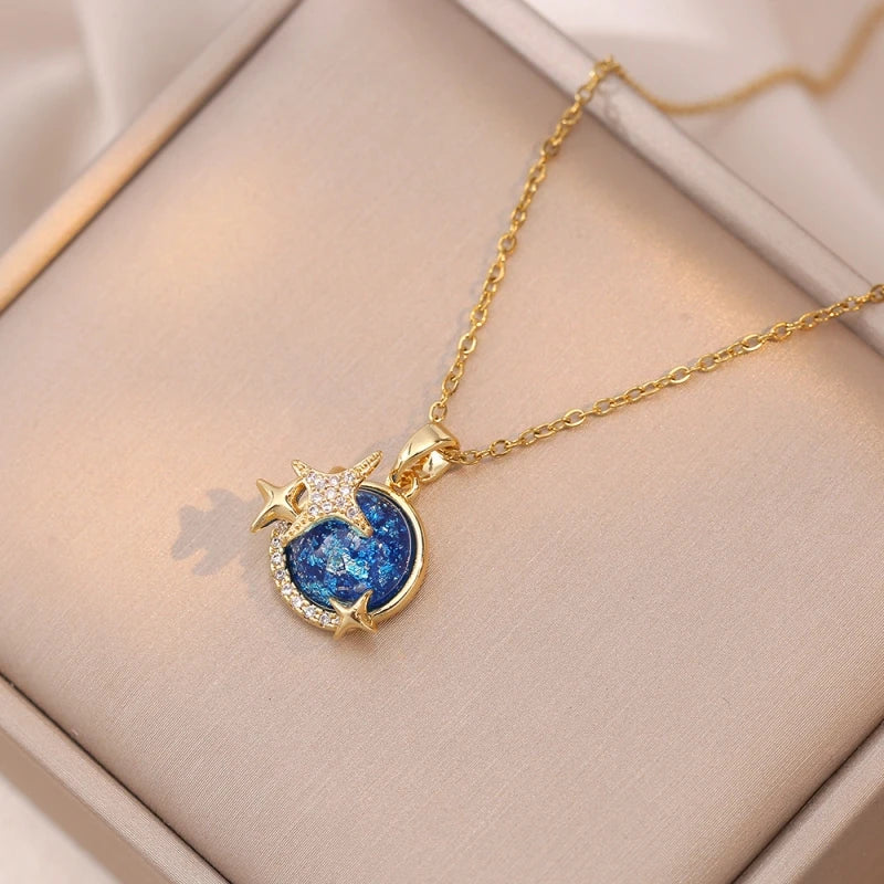 Dream Planet Zircon Pendant Necklace – Women's Stainless Steel Pendant Necklace Nixie XL1470-152 40cm