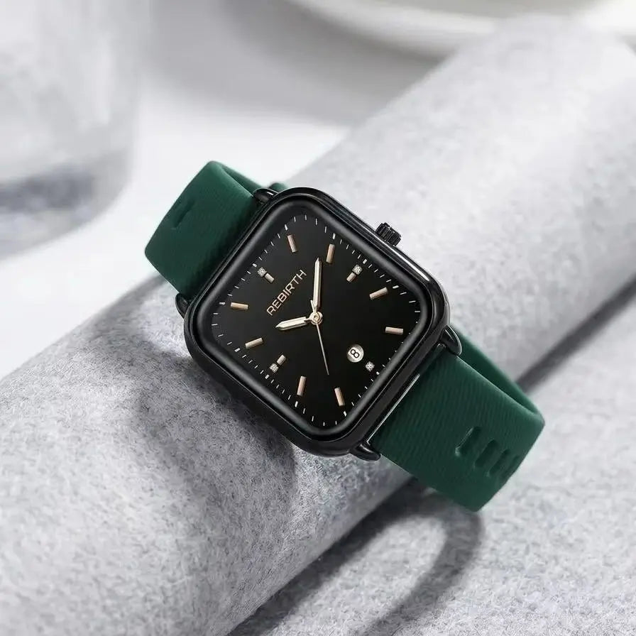 REBIRTH Women's Macaron Quartz Watch | Silicone Strap Calendar Women's Quartz Watch Nixie