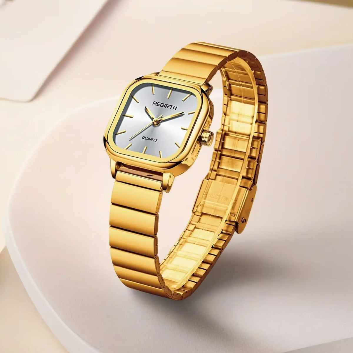 REBIRTH Quartz Watch Roman Numeral Square Dial Stainless Steel Quartz Wristwatch Nixie